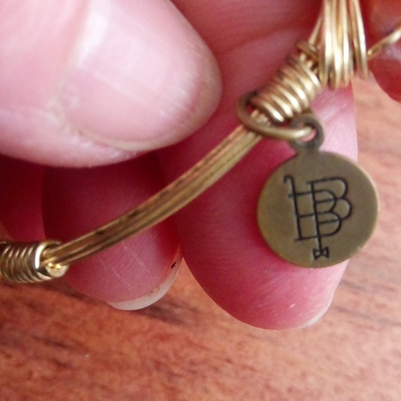 Bourbon and Bowties Hot Pink Stone Bangle Bracelet Gold Triple Wires - Picture 3 of 4